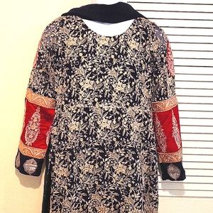 Threads & Motifs Navy Blue & Gold 3 Piece Dress